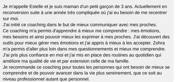 Témoignage cliente après un coaching femme confiance sérénité