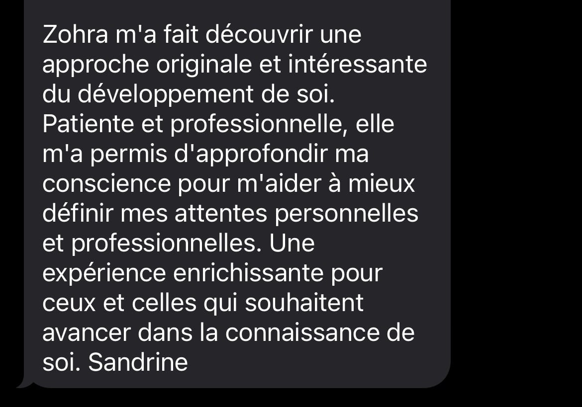Message authentique d’une cliente après un accompagnement MouvZone