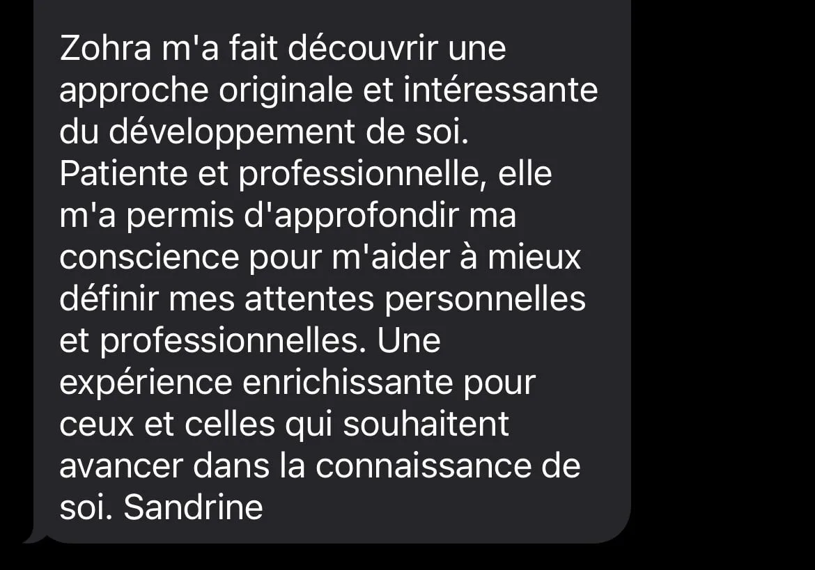 Message authentique d’une cliente après un accompagnement MouvZone