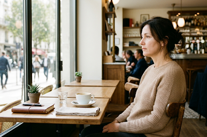 femme assise regard dans le vide malgré un cadre de vie correct
